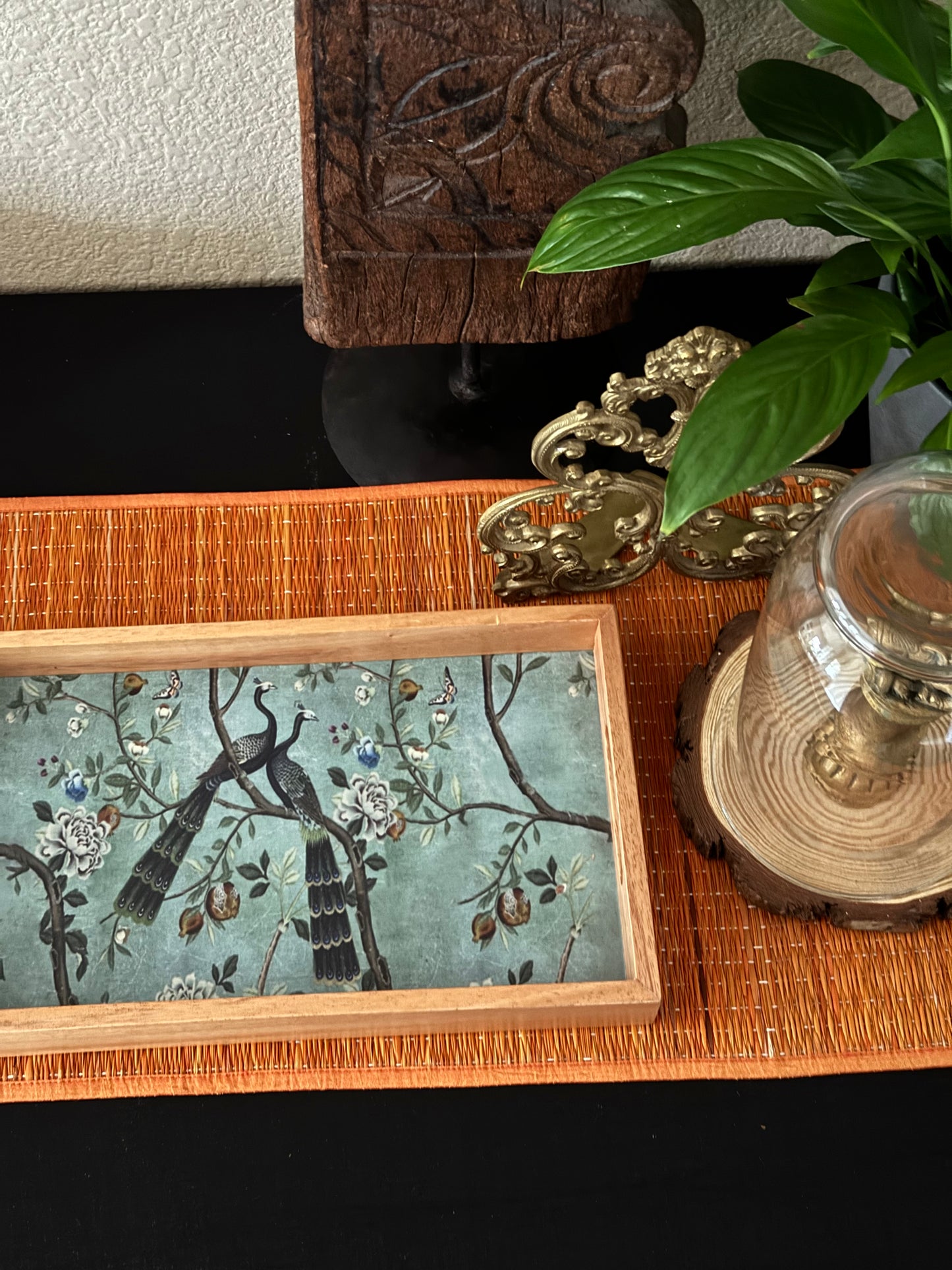 Wooden Tray - Peacock