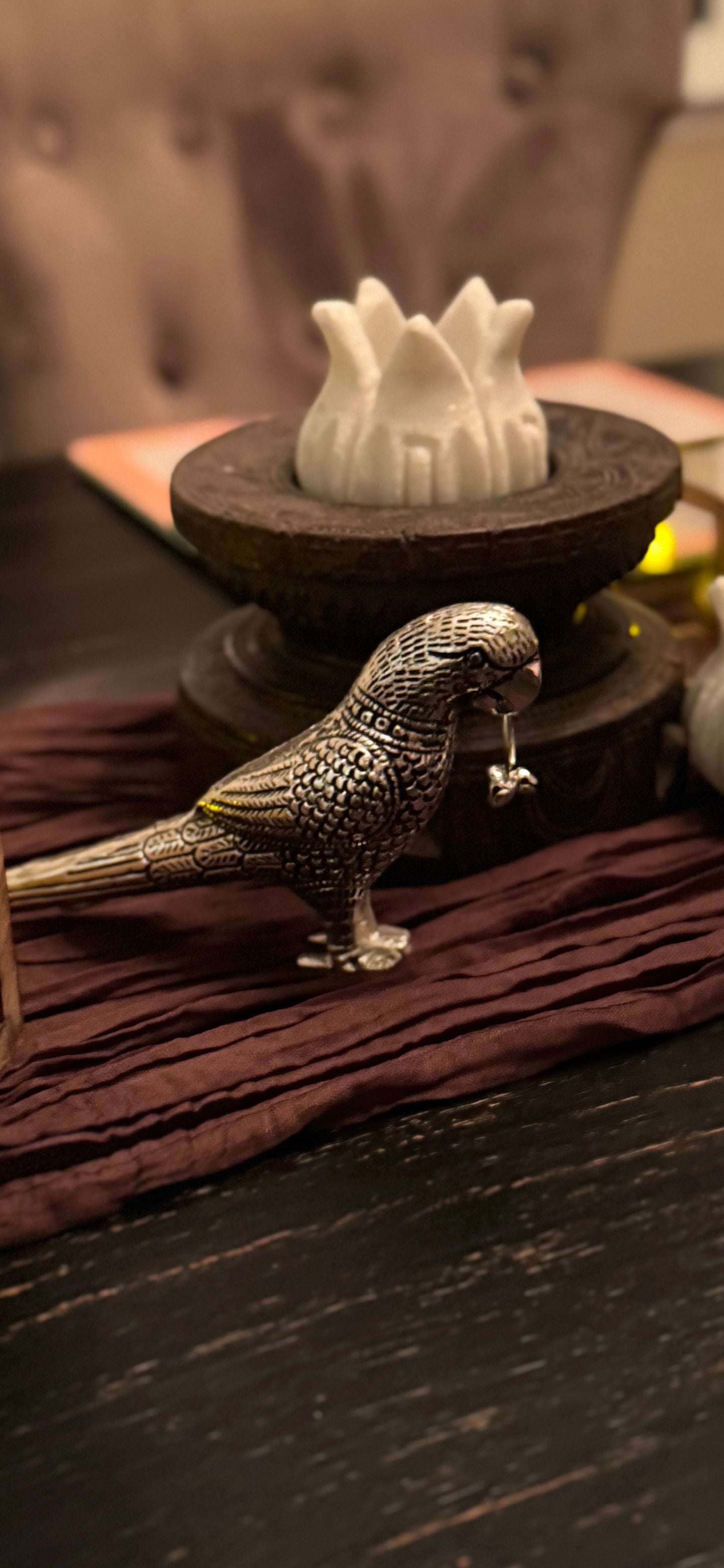 Handcrafted Silver Parrot Accent