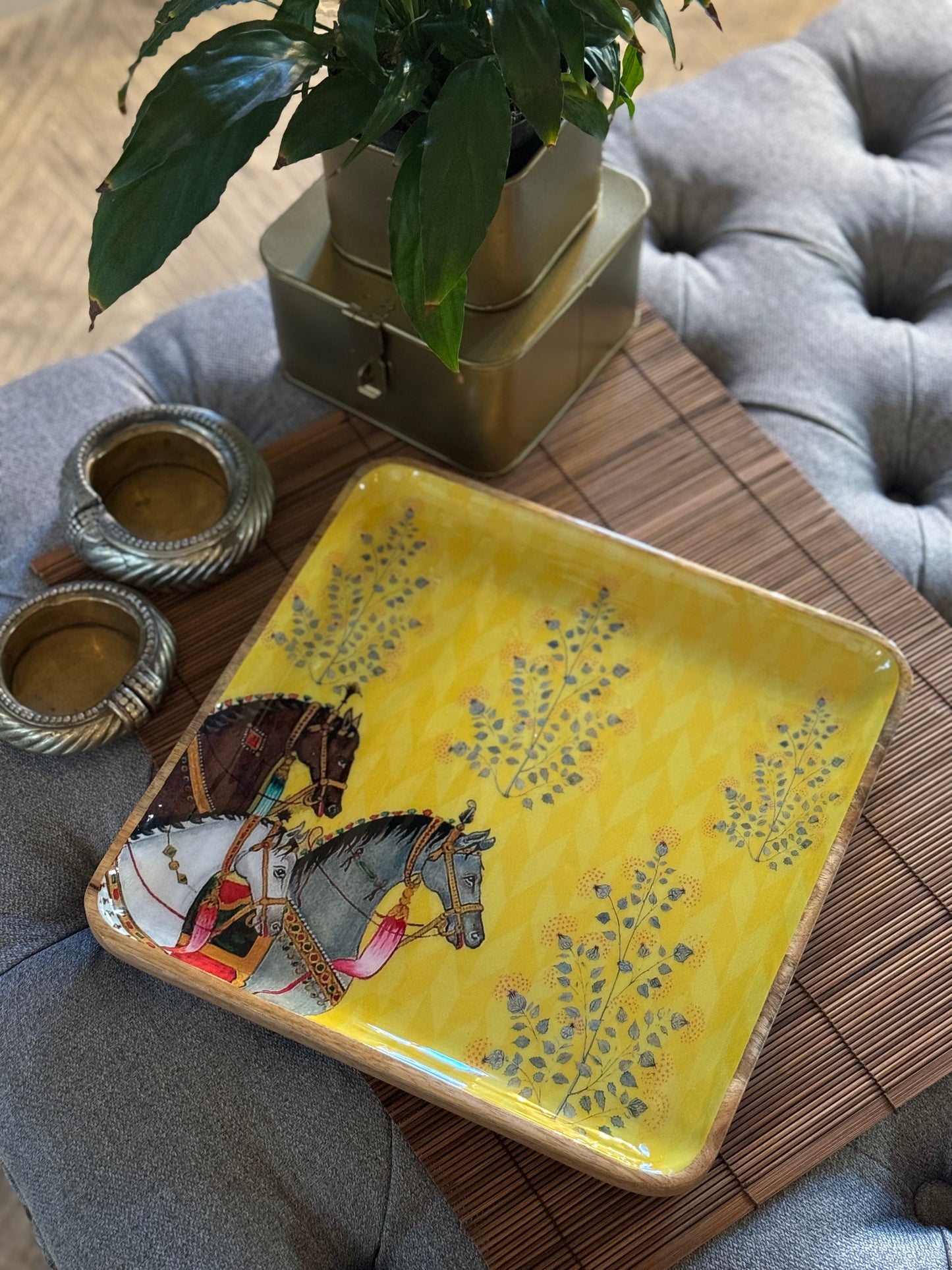 Square wooden tray - Horse