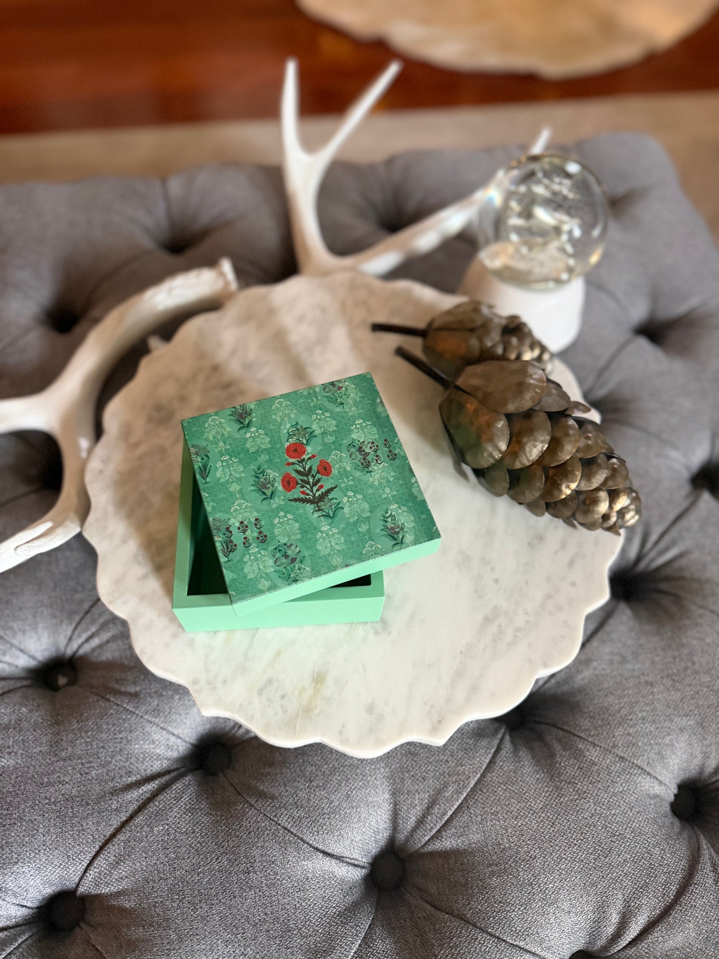 Handcrafted Trinket Box – Floral Mint Green