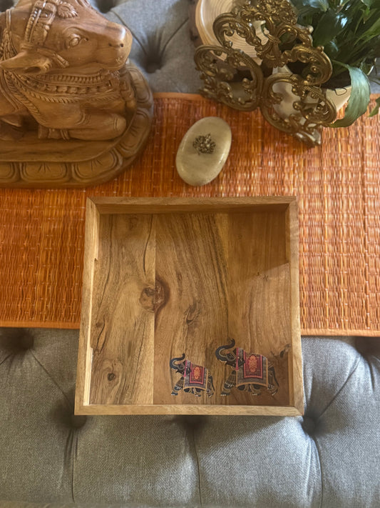 Square Wooden Tray - Elephant