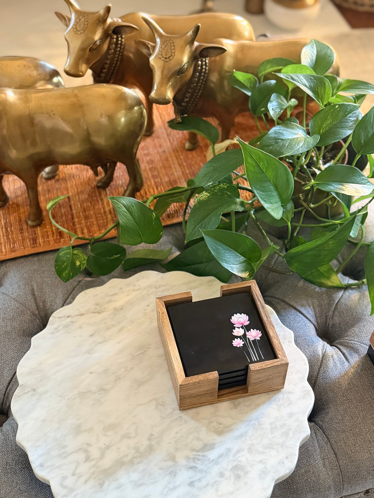 Lotus Coaster Set with Mango Wood Holder