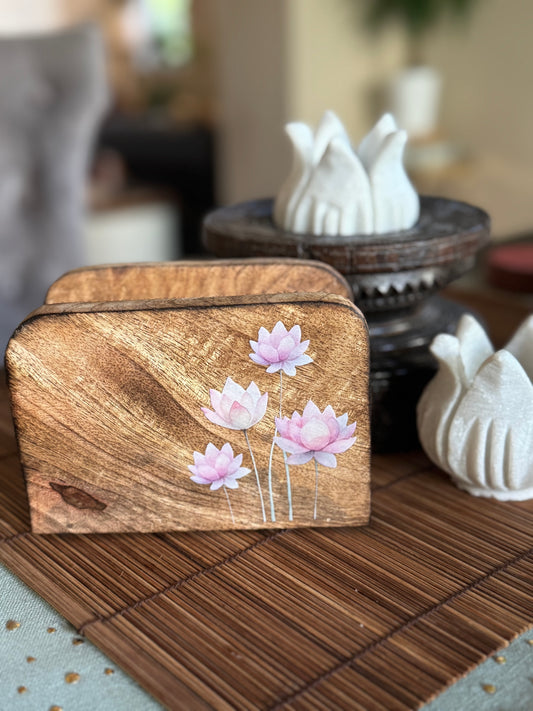 Lotus Bloom Wooden Napkin Holder