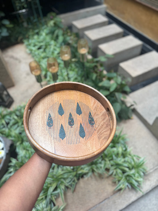 Hand-Painted Round Wooden Tray – Lone Pines Design