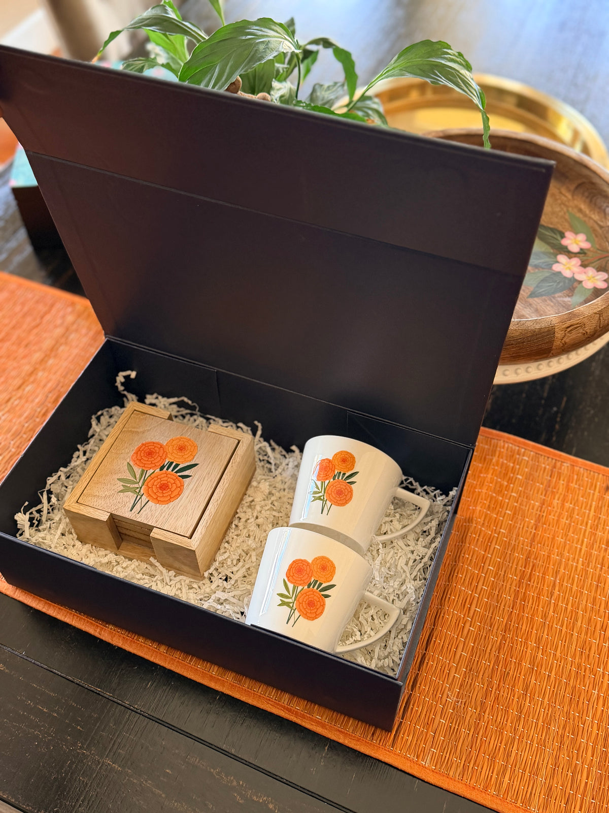 Marigold Bloom Gift Set — Coasters & Mug Duo