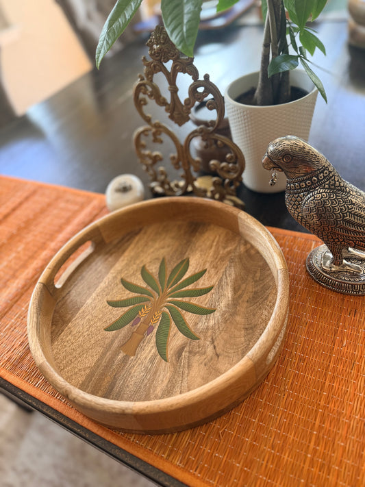 Handpainted Round Tray - Banana plant
