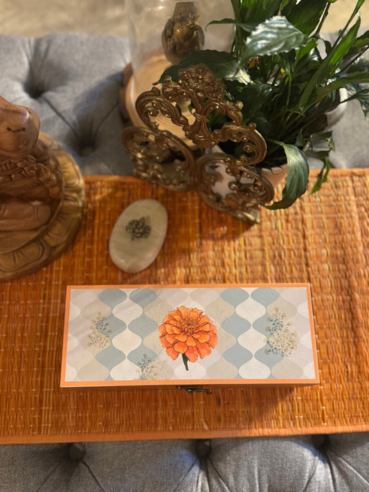 Handcrafted Wooden Tea Box – Marigold Bloom