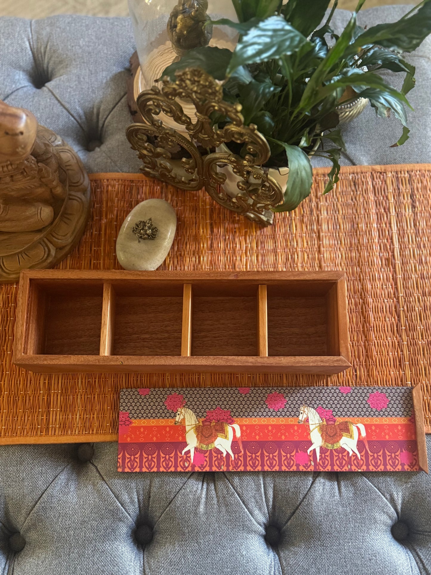 Handcrafted Wooden Sliding Tea Box – Royal Horse