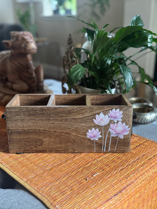 Handcrafted wooden cutlery organizer- lotus