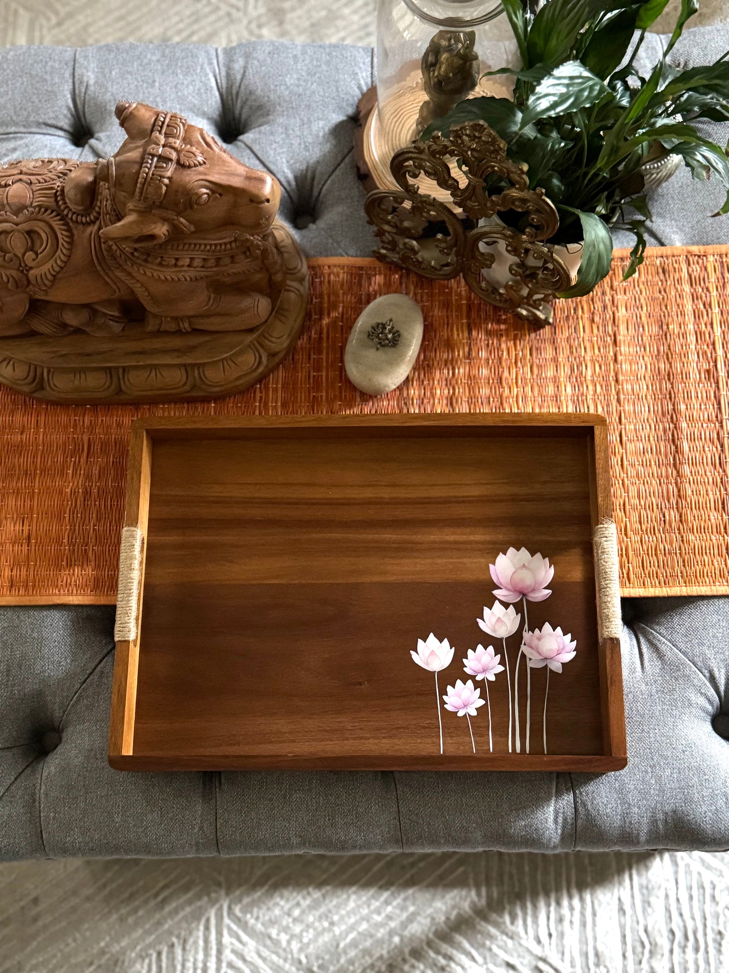 Lotus Bloom Wooden Serving Tray