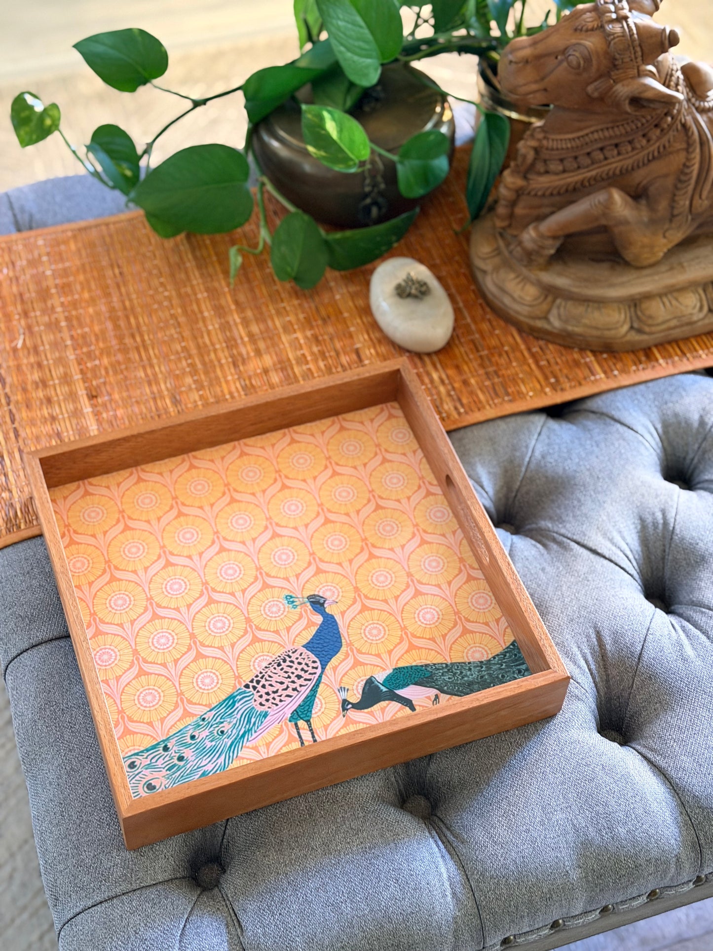 A square Tray - peacock