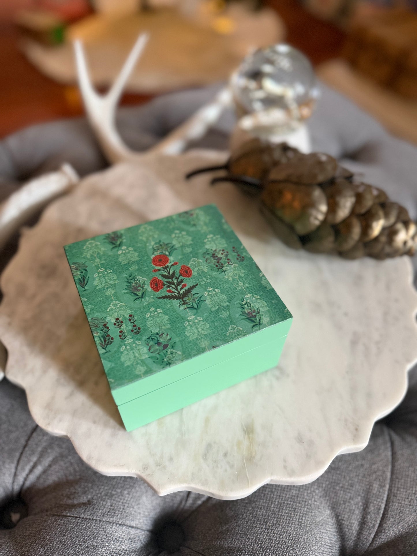 Handcrafted Trinket Box – Floral Mint Green