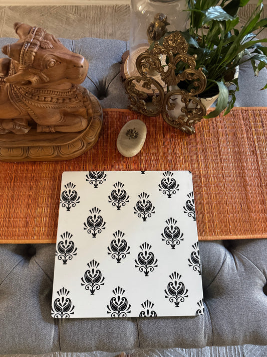 Handcrafted Wooden Placemats – Black & White Damask
